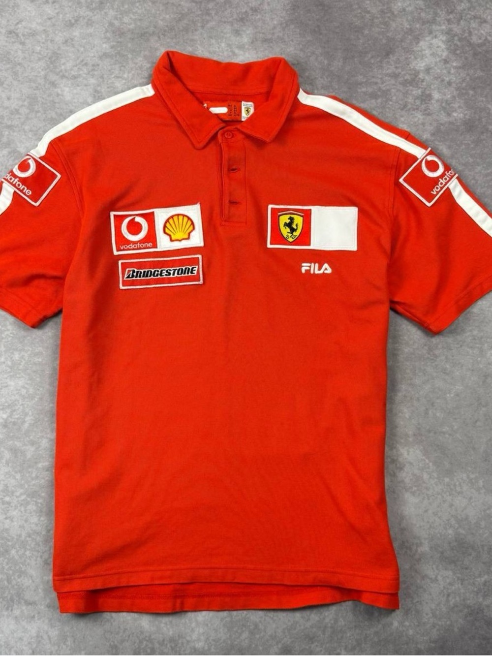 [268] Vintage Fila Ferrari Polo Shirt 2000s Racing FlY2K Vodafone
Men Size XL